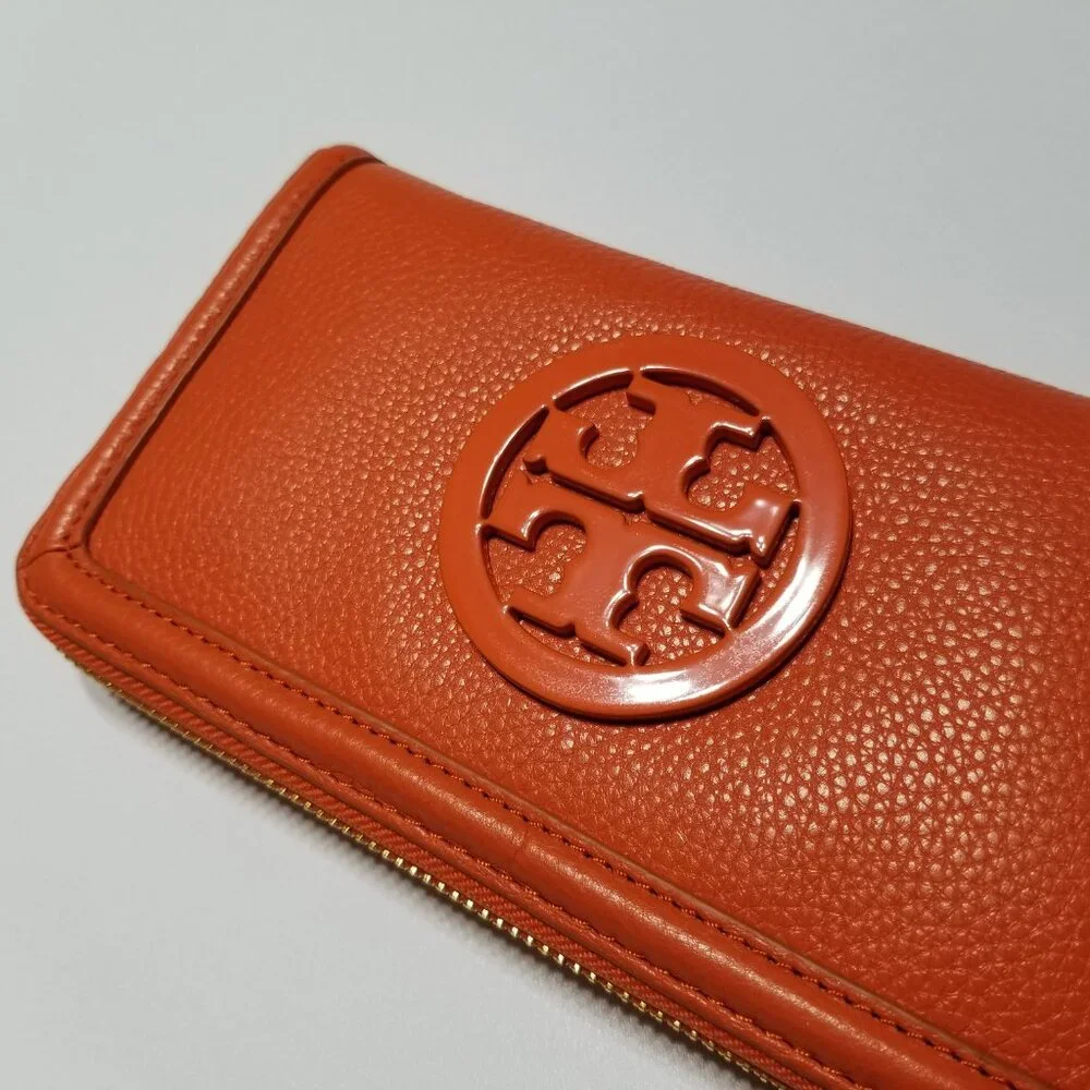 NWT Tory Burch Amanda Zip Continental Wallet Orange High-Quality Pebble‎ Leather